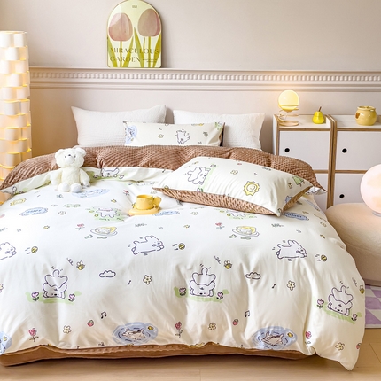 91家纺网 家纺一手货源 找家纺 （总）珺柔家纺 2023新款全棉加豆豆牛奶绒四件套