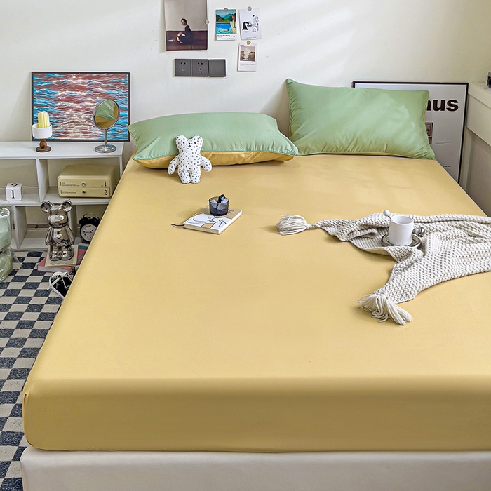 91家纺网 家纺一手货源 找家纺 蓝淋家纺 2023新款新品床笠 浅绿浅驼