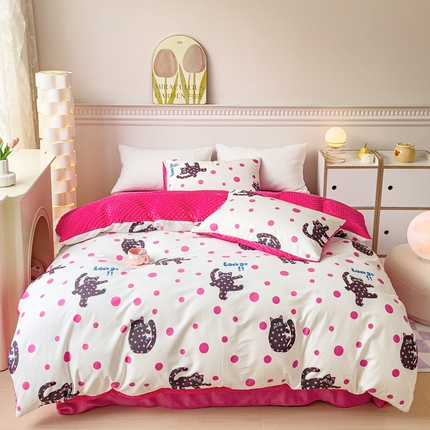 91家纺网 家纺一手货源 找家纺 珺柔家纺 2023新款全棉加豆豆牛奶绒四件套 小美好