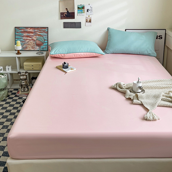 91家纺网 家纺一手货源 找家纺 蓝淋家纺 2023新款新品床笠 浅蓝公主粉