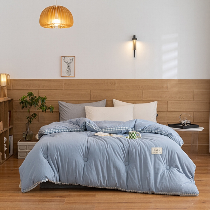 91家纺网 家纺一手货源 找家纺 子由2023子由家居无印风棋盘格立体边大豆纤维冬被 棋盘格-浅蓝