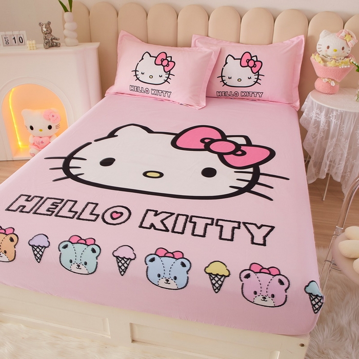 91家纺网 家纺一手货源 找家纺 蘭菲 2023新款三丽鸥全棉单床笠 粉系