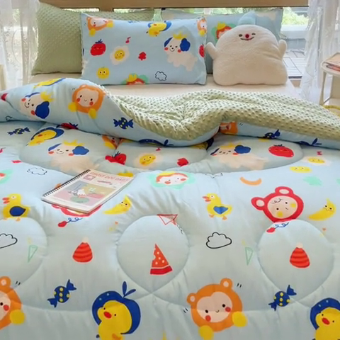 91家纺网 家纺一手货源 找家纺 雅蔓依 2025新款水洗棉麻3D豆豆绒冬被 儿童乐园