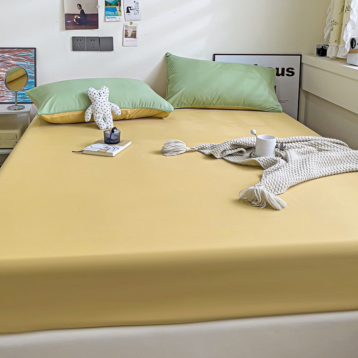 91家纺网 家纺一手货源 找家纺 蓝淋家纺 2023新款新品床笠 浅绿浅驼