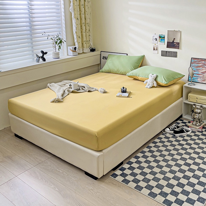 91家纺网 家纺一手货源 找家纺 蓝淋家纺 2023新款新品床笠 浅绿浅驼