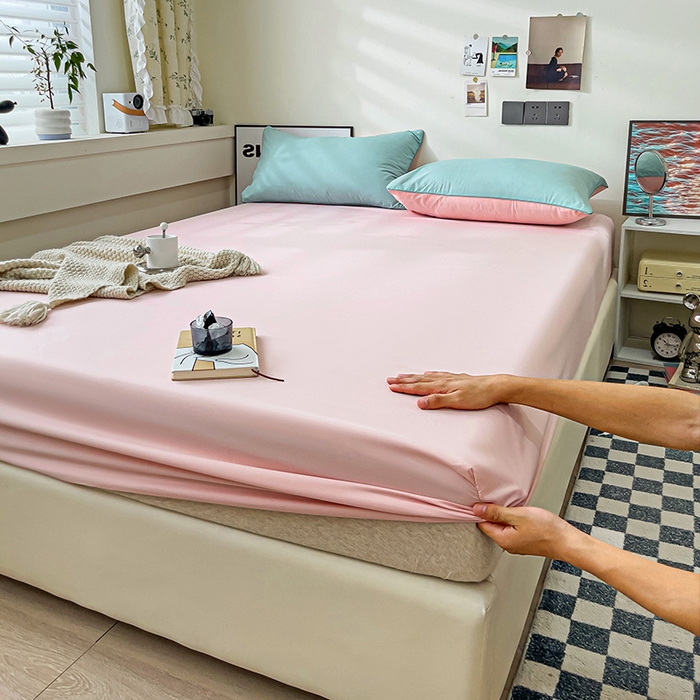 91家纺网 家纺一手货源 找家纺 蓝淋家纺 2023新款新品床笠 浅蓝公主粉