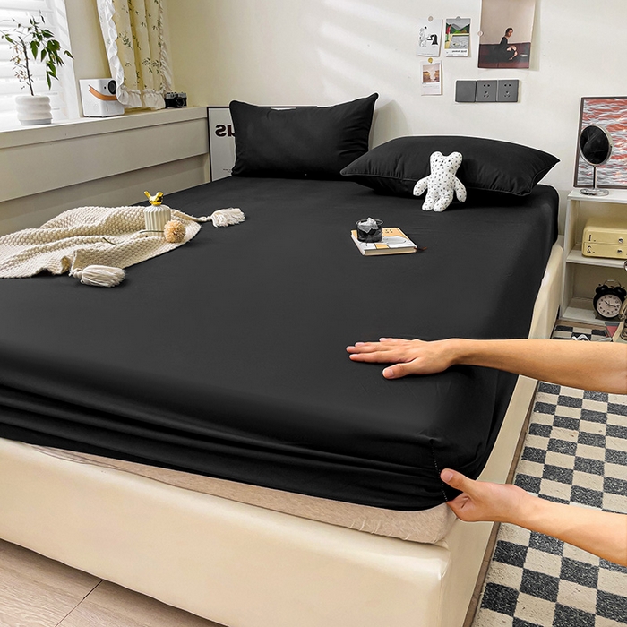 91家纺网 家纺一手货源 找家纺 蓝淋家纺 2023新款新品床笠 纯黑