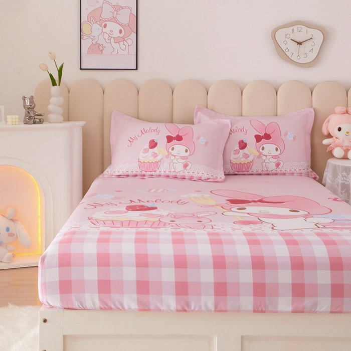 91家纺网 家纺一手货源 找家纺 蘭菲 2023新款三丽鸥全棉单床笠 节日快乐