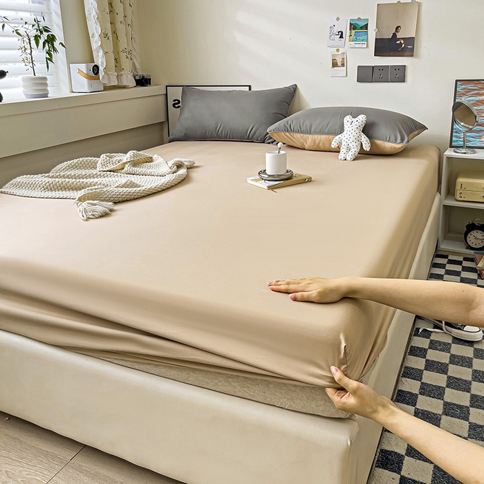 91家纺网 家纺一手货源 找家纺 蓝淋家纺 2023新款新品床笠 浅灰奶茶