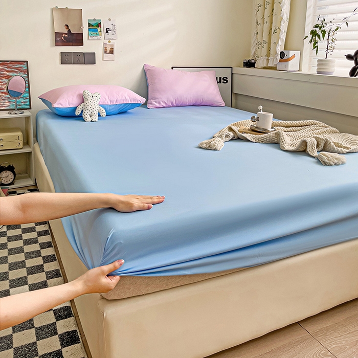 91家纺网 家纺一手货源 找家纺 蓝淋家纺 2023新款新品床笠 粉色蓝