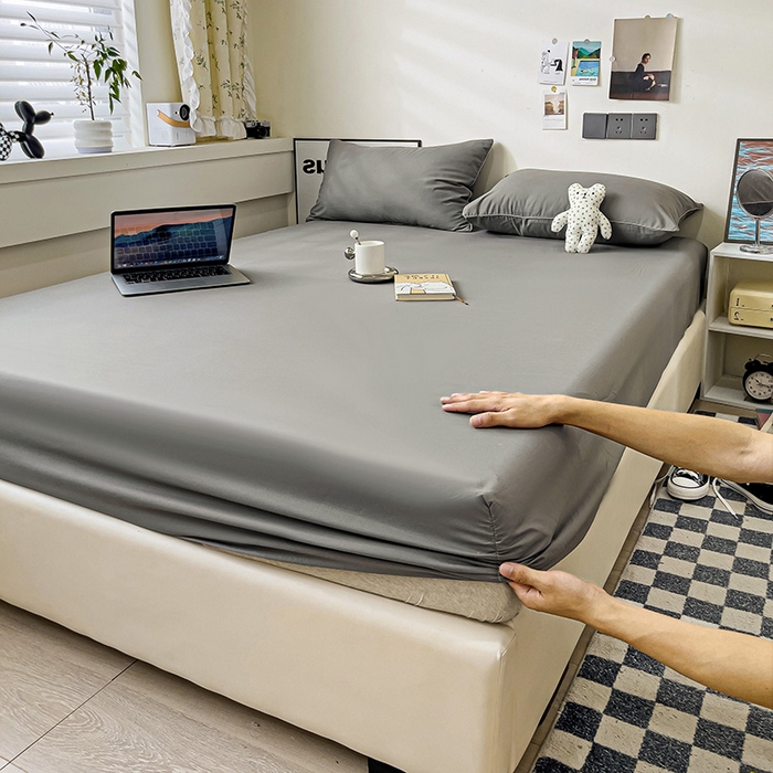 91家纺网 家纺一手货源 找家纺 蓝淋家纺 2023新款新品床笠 浅灰