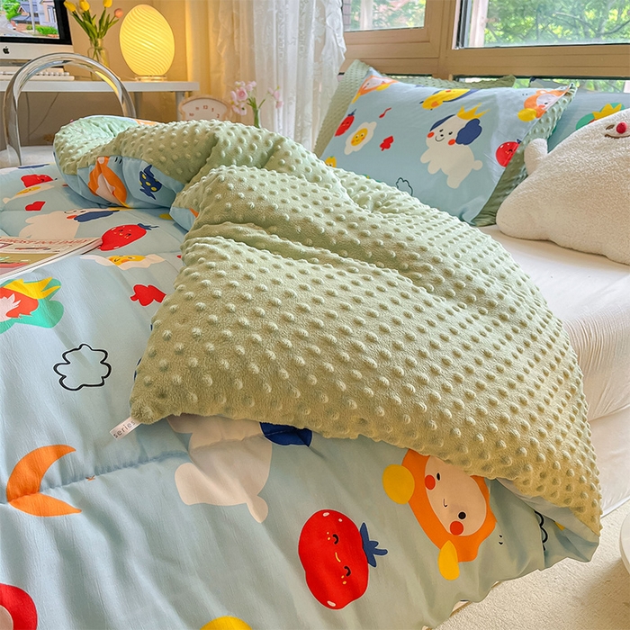 91家纺网 家纺一手货源 找家纺 雅蔓依 2025新款水洗棉麻3D豆豆绒冬被 儿童乐园