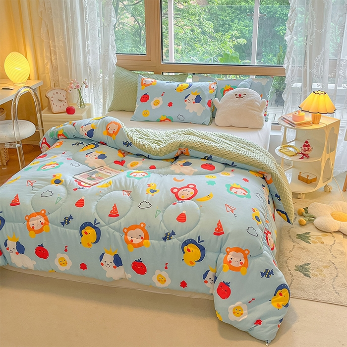 91家纺网 家纺一手货源 找家纺 雅蔓依 2025新款水洗棉麻3D豆豆绒冬被 儿童乐园