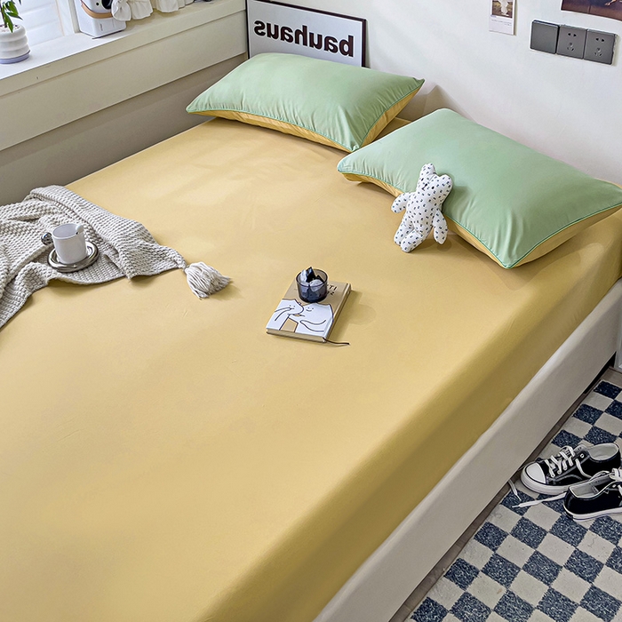 91家纺网 家纺一手货源 找家纺 蓝淋家纺 2023新款新品床笠 浅绿浅驼