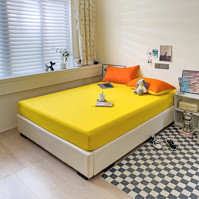 91家纺网 家纺一手货源 找家纺 蓝淋家纺 2023新款新品床笠 橘黄杏黄