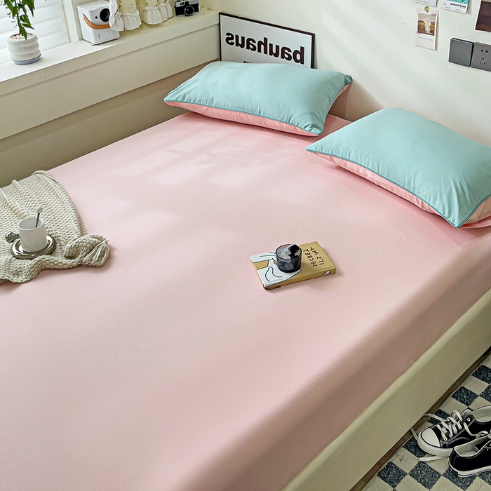 91家纺网 家纺一手货源 找家纺 蓝淋家纺 2023新款新品床笠 浅蓝公主粉