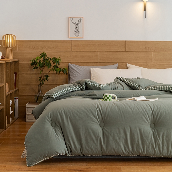 91家纺网 家纺一手货源 找家纺 子由2023子由家居无印风棋盘格立体边大豆纤维冬被 棋盘格-墨子绿