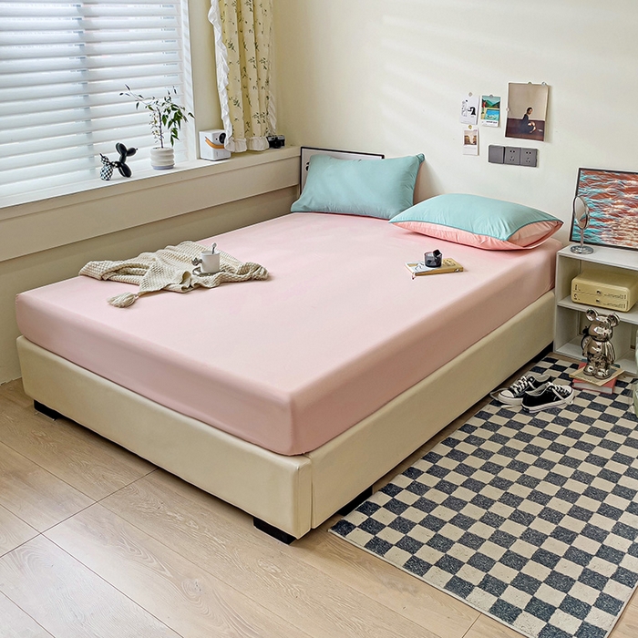 91家纺网 家纺一手货源 找家纺 蓝淋家纺 2023新款新品床笠 浅蓝公主粉