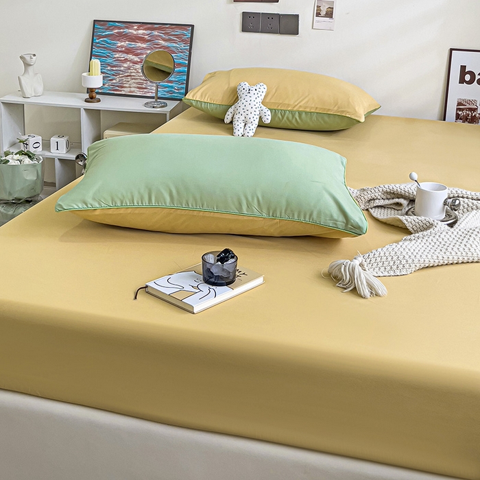 91家纺网 家纺一手货源 找家纺 蓝淋家纺 2023新款新品床笠 浅绿浅驼