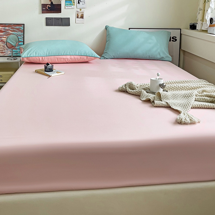 91家纺网 家纺一手货源 找家纺 蓝淋家纺 2023新款新品床笠 浅蓝公主粉