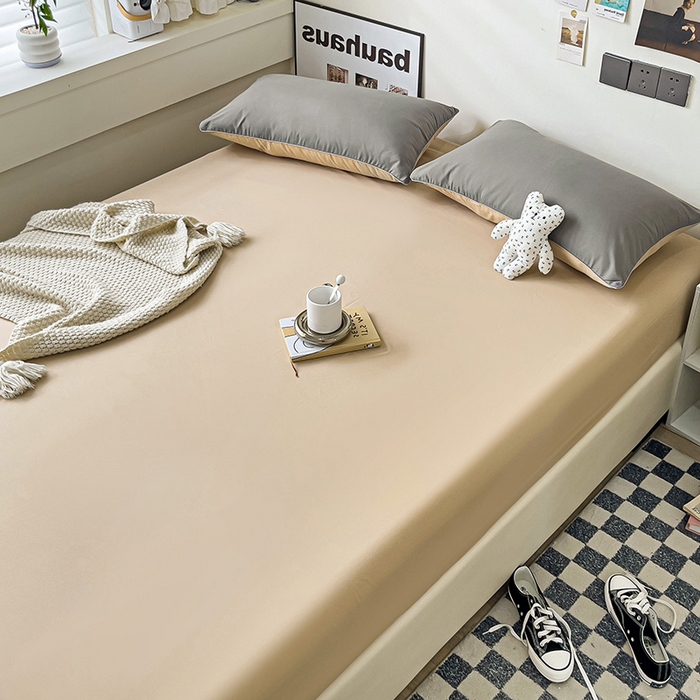 91家纺网 家纺一手货源 找家纺 蓝淋家纺 2023新款新品床笠 浅灰奶茶