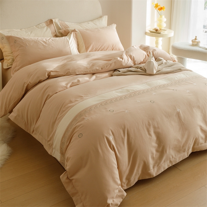 91家纺网 家纺一手货源 找家纺 艾莱家纺 2023新款A类秋恋磨毛刺绣四件套 秋恋-奶咖