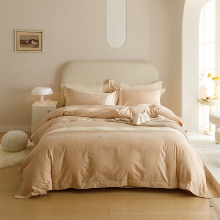 91家纺网 家纺一手货源 找家纺 艾莱家纺 2023新款A类秋恋磨毛刺绣四件套 秋恋-奶咖