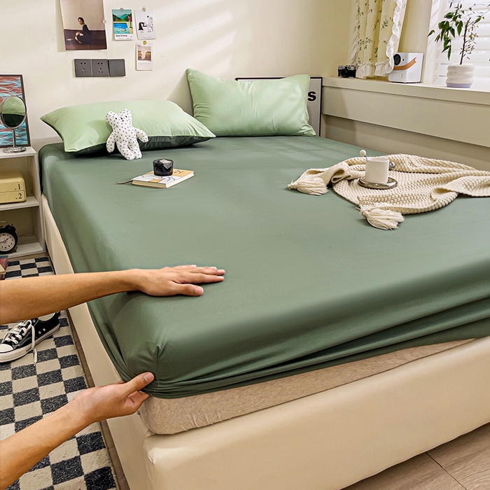 91家纺网 家纺一手货源 找家纺 蓝淋家纺 2023新款新品床笠 奶绿深绿