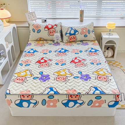 91家纺网 家纺一手货源 找家纺 （总）卡伦家纺  2025新款A类牛奶绒大豆纤维抗菌夹棉床笠