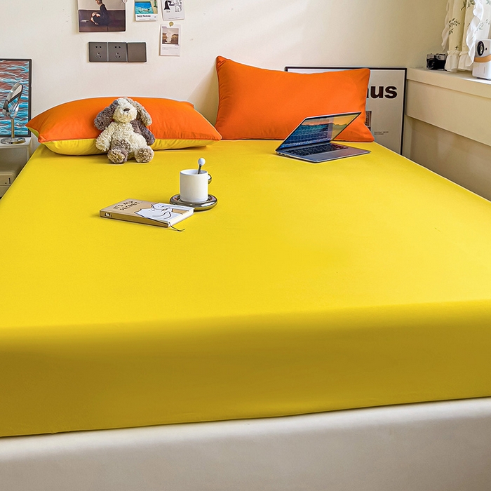 91家纺网 家纺一手货源 找家纺 蓝淋家纺 2023新款新品床笠 橘黄杏黄