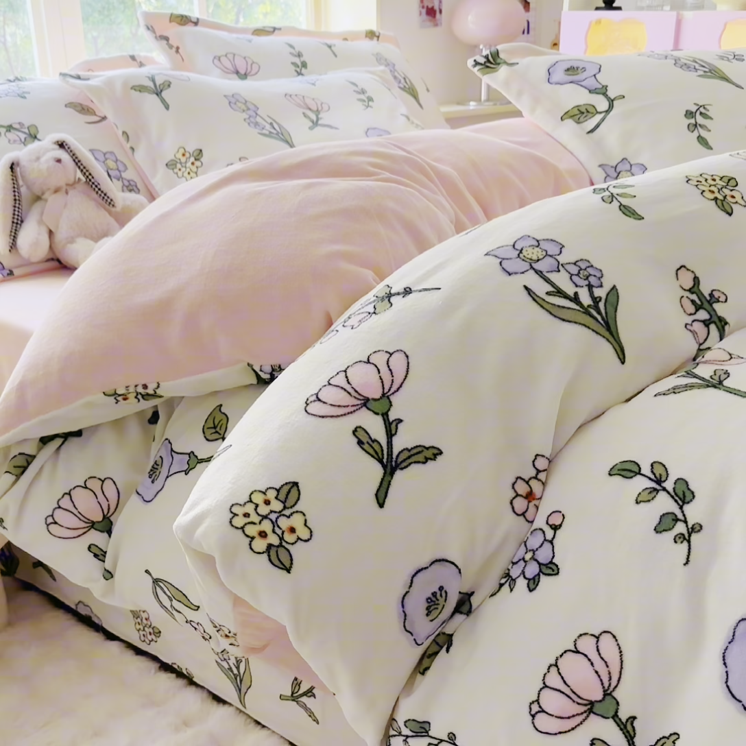 91家纺网 家纺一手货源 找家纺 呗旺鹿 2023新款高克重加厚印花牛奶绒四件套直播 知蕊