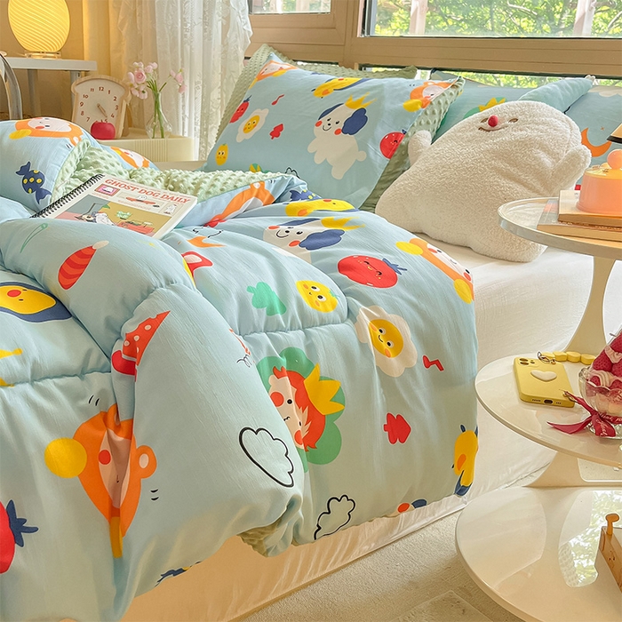 91家纺网 家纺一手货源 找家纺 雅蔓依 2025新款水洗棉麻3D豆豆绒冬被 儿童乐园