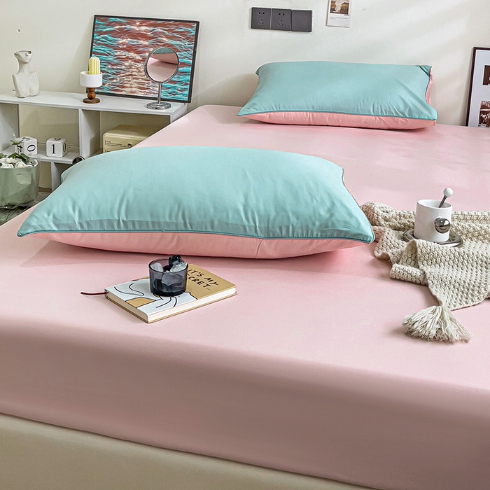 91家纺网 家纺一手货源 找家纺 蓝淋家纺 2023新款新品床笠 浅蓝公主粉