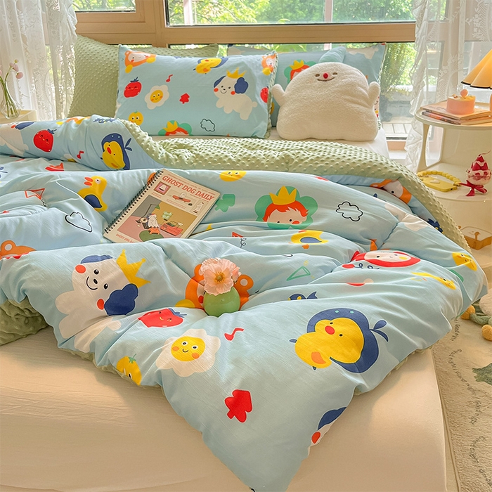 91家纺网 家纺一手货源 找家纺 雅蔓依 2025新款水洗棉麻3D豆豆绒冬被 儿童乐园