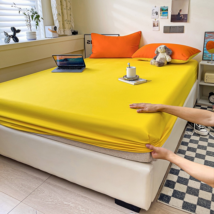 91家纺网 家纺一手货源 找家纺 蓝淋家纺 2023新款新品床笠 橘黄杏黄