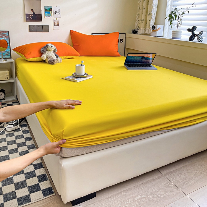 91家纺网 家纺一手货源 找家纺 蓝淋家纺 2023新款新品床笠 橘黄杏黄