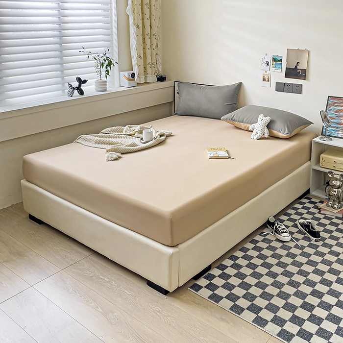 91家纺网 家纺一手货源 找家纺 蓝淋家纺 2023新款新品床笠 浅灰奶茶