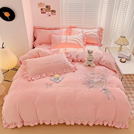 91家纺网 家纺一手货源 找家纺 （总）星尚 2023新款全消光230g牛奶绒四件套-绚丽花语