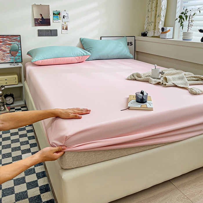 91家纺网 家纺一手货源 找家纺 蓝淋家纺 2023新款新品床笠 浅蓝公主粉