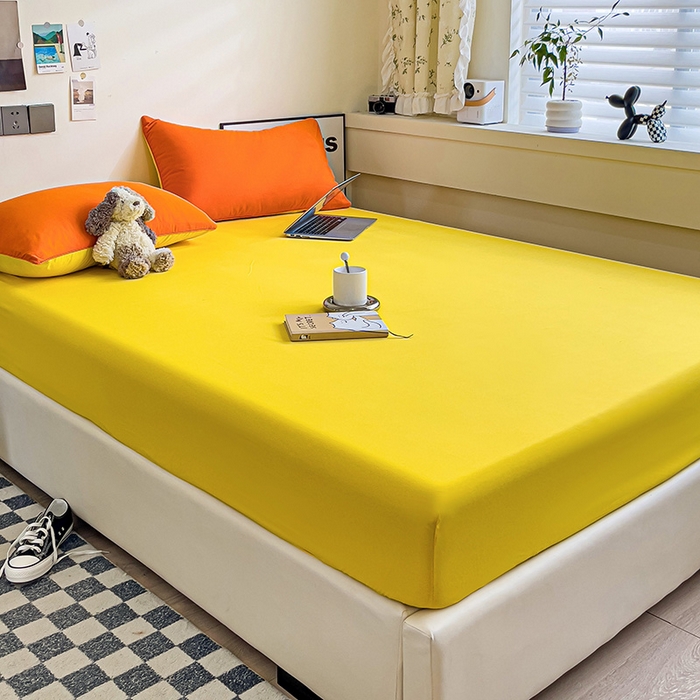 91家纺网 家纺一手货源 找家纺 蓝淋家纺 2023新款新品床笠 橘黄杏黄