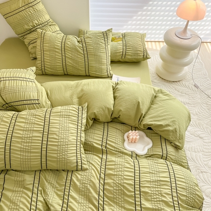 韩都家居 2023新款A类皱皱泡泡纱水洗棉简约款纯色四件套 半岛-绿