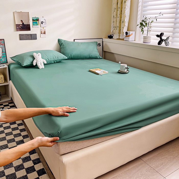 91家纺网 家纺一手货源 找家纺 蓝淋家纺 2023新款新品床笠 豆绿