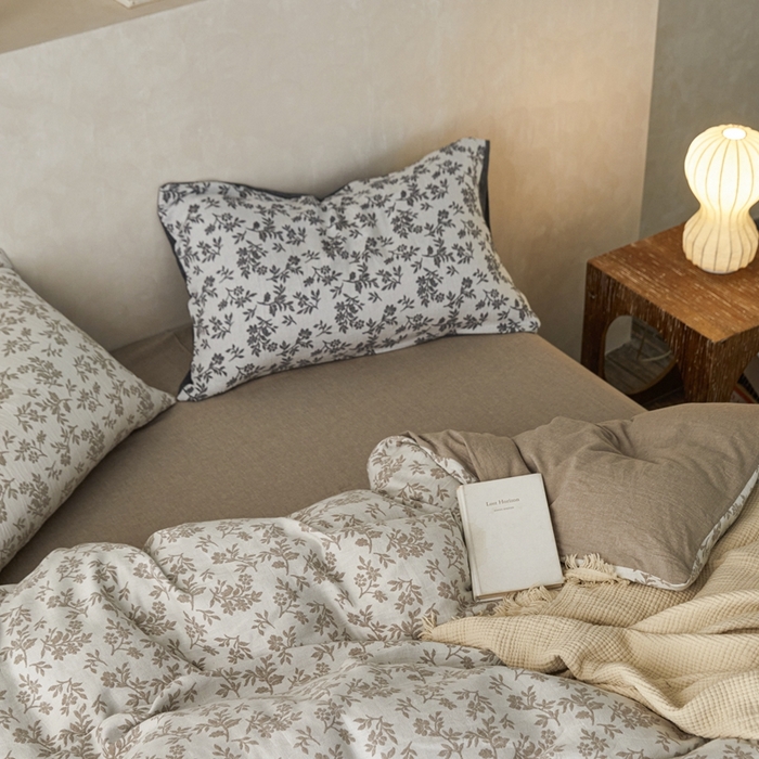 91家纺网 家纺一手货源 找家纺 梦享生活家居 2023新款双层提花四件套 枝上花-卡其