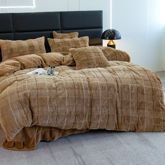 91家纺网 家纺一手货源 找家纺 邦妮2024新款立体兔兔绒牛奶绒四件套 雅致咖