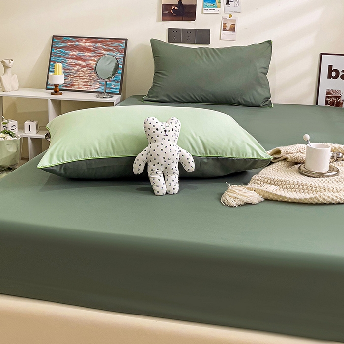 91家纺网 家纺一手货源 找家纺 蓝淋家纺 2023新款新品床笠 奶绿深绿