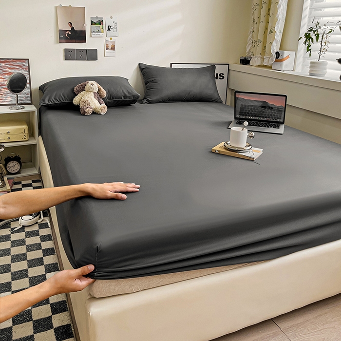 91家纺网 家纺一手货源 找家纺 蓝淋家纺 2023新款新品床笠 深灰