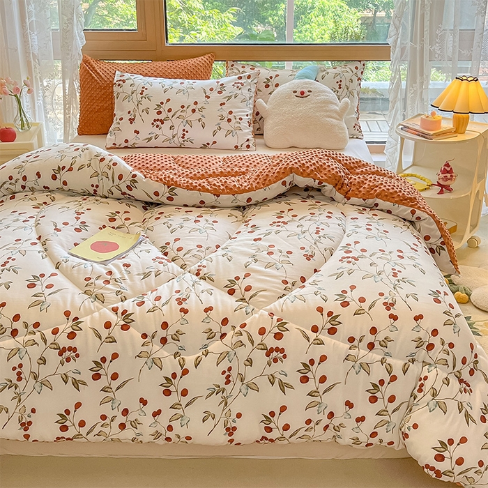 91家纺网 家纺一手货源 找家纺 雅蔓依 2025新款水洗棉麻3D豆豆绒冬被 红豆缘