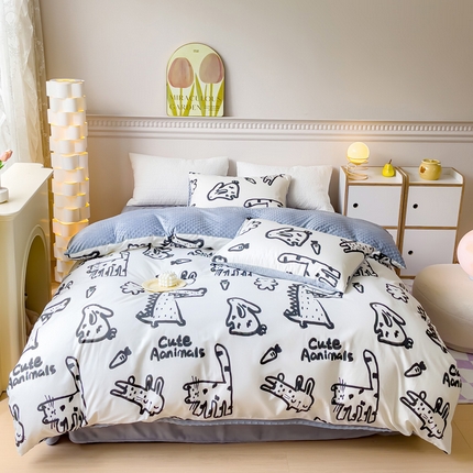 91家纺网 家纺一手货源 找家纺 （总）珺柔家纺 2023新款全棉加豆豆牛奶绒四件套