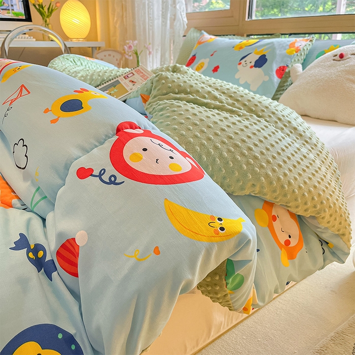 91家纺网 家纺一手货源 找家纺 雅蔓依 2025新款水洗棉麻3D豆豆绒冬被 儿童乐园