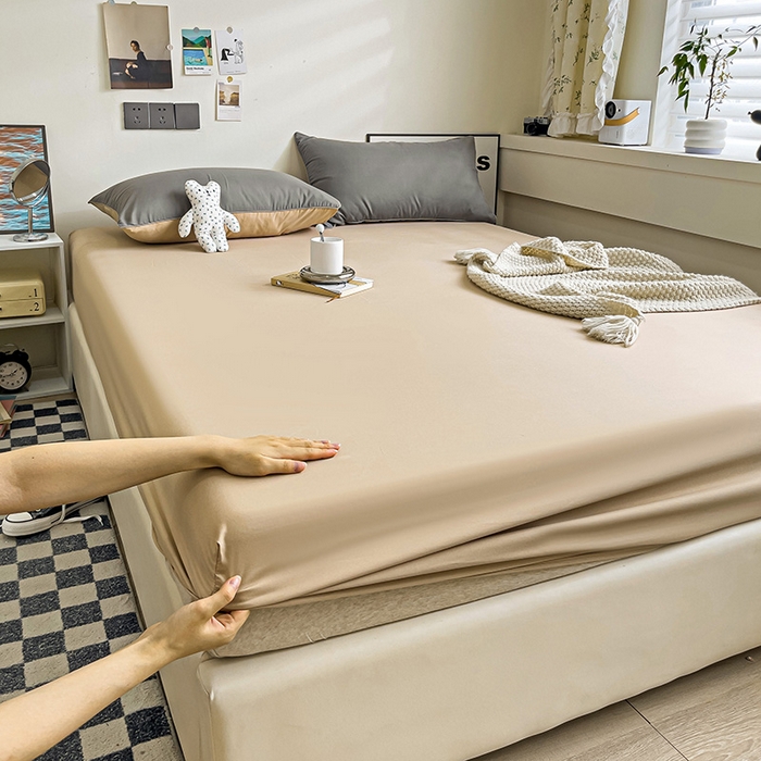 91家纺网 家纺一手货源 找家纺 蓝淋家纺 2023新款新品床笠 浅灰奶茶